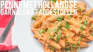 RECEPT Penne met Hollandse garnalen en paddestoelen  OhMyFoodness [upl. by Debbee974]