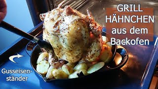 Hähnchen auf dem Ständer im Backofen  Grillhähnchen auf dem Staub Gusseisen Hähnchenständer [upl. by Eirhtug163]