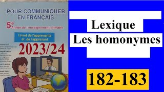 5AEP Lexique Les homonymes Pages182183 Pour communiquer en français 5 [upl. by Er]