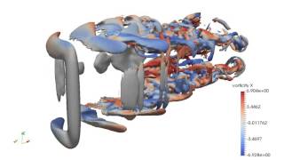 Verticalaxis turbine Smagorinsky LES with OpenFOAM  turbinesFoam [upl. by Eseret]