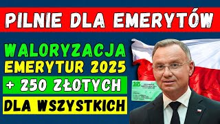 🚨PILNIE❗️ZUS WALORYZACJA EMERYTUR W 2025 ROKU 👉  250 zł BRUTTO DLA WSZYSTKICH ZMIANY DLA EMERYTÓW [upl. by Priscella]