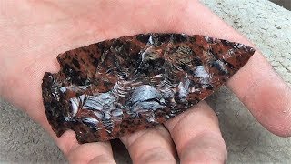 Making a Knapped Stone Spear Head From Mahogany Obsidian [upl. by Aerdnas]