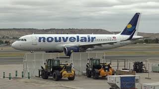 Nouvelair Airbus 320 TSING Taxing Madrid Barajas LEMD [upl. by Elahcar826]