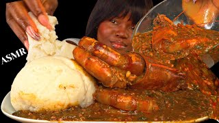 ASMR FUFU amp OKRO SOUP MUKBANGRECIPE PRAWN SEAFOOD BOIL OKRO No Talking Messy Soft Eating Sounds [upl. by Gorlin]