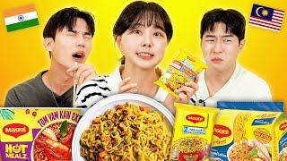 Koreans Try Indian amp Malaysian Maggi For The First Time  KATCHUP [upl. by Hosbein]