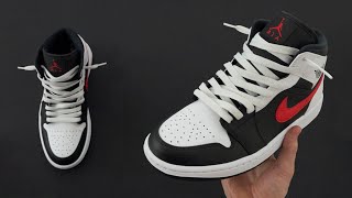 HOW TO LOOSELY LACE NIKE AIR JORDAN 1 MID  NIKE AIR JORDAN 1 MID Lace Style [upl. by Mayeda]