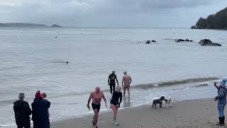 Brave swimmers take to the water for traditional New Year’s Day sea swim in Cawsand Cornwall [upl. by Ellenahs]