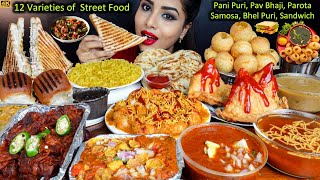 Eating Spicy Pani PuriSamosaMaggiPav BhajiVeg Sandwich  Indian Street Food ASMR Eating Mukbang [upl. by Iras]