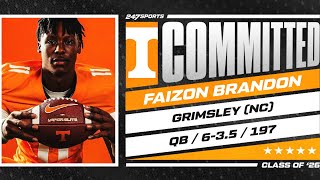 WATCH 5star QB Faizon Brandon commits to Tennessee LIVE on 247Sports  No 1 Player in 2026 [upl. by Feldt505]