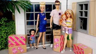 Barbie Doll Family Moving Day Story New Dollhouse [upl. by Ttik]