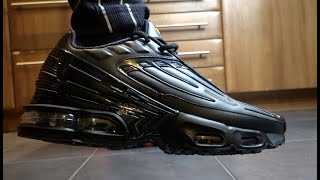 NIKE AIR MAX PLUS 3 TRIPLE BLACK IN LEATHER AIR MAX TN ON FEET REVIEW [upl. by Curcio]