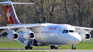 Swiss Avro RJ100  Takeoff at airportBernBelp HD [upl. by Asiral]