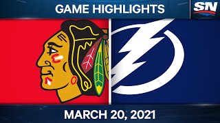 NHL Game Highlights  Blackhawks vs Lightning – Mar 20 2021 [upl. by Olegnad]