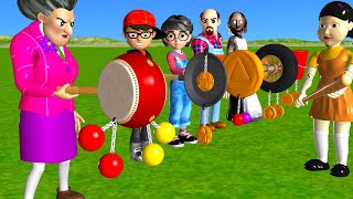 Scary Teacher 3D vs Squid Game Clackers Drum Level Max HoneyComb Candy Shapes 5 Times Challenge [upl. by Neelyaj]