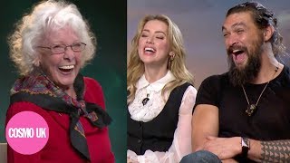 Adorable Grandma interviews Jason Momoa and Amber Heard for Aquaman  Cosmopolitan UK [upl. by Nomzzaj474]