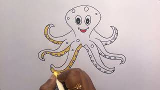 Octopus drawing and coloring video for kids  How to draw Octopus  Cartoon Octopus cartoonoctopus [upl. by Mulvihill]