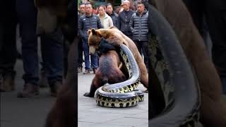 Grizzly bear fights giant python everyone just stands and watches no one helps [upl. by Haraj]