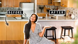 Extreme DIY Kitchen Island Makeover Renter Friendly [upl. by Channing]