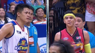 Arwind Santos and Jericho Cruz clash on the court  PBA Philippine Cup 2018 [upl. by Bernadine239]