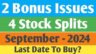 2 Bonus Issues amp 4 Stock Splits  September  2024  Best Sept Bonus amp Stock Split Analysis  Hindi [upl. by Kcirddet]