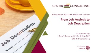 November 2024 HR Webinar Series From Job Analysis to Job Description [upl. by Dorothee549]