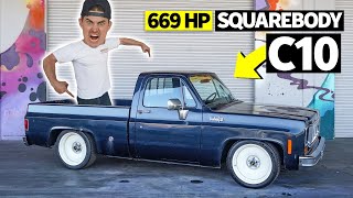 Work Truck Turned 669hp Party Animal Boomhauer Zac’s Chevy C10 Squarebody [upl. by Trahurn]