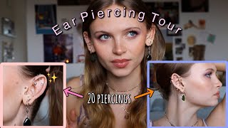 20 EAR PIERCINGS  Ear tour  rating pain amp healing process  Sara Carstens [upl. by Zeuqirdor432]