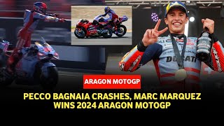 MotoGP Aragon GP Marc Marquez takes dominant sprint win disaster for Bagnaia [upl. by Kopp72]