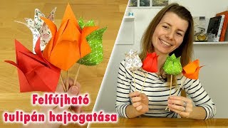 Felfújható papír tulipán hajtogatása  Origami  Manó kuckó [upl. by Yttik]