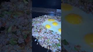 blackstone griddle friedrice shorts youtubeshorts bbq cooking rice egg pork vegtables [upl. by Osmond]