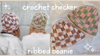 Trendy Crochet Checkered Ribbed Beanie Tutorial  Hayhay Crochet [upl. by Ellenid]