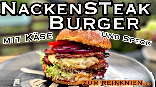 Nackensteak Burger mit KÄSE und Speck vom Grill  The BBQ BEAR [upl. by Niraa]