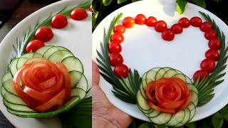 Super Salad Decoration Ideas  Cucumber amp Tomato Rose Carving Garnish [upl. by Adnamahs482]