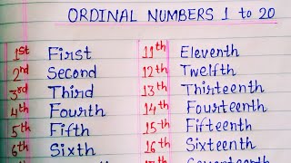 Ordinal Numbers 1 to 20 ll 1 to 20 Ordinal Numbers Spelling ll First to Twentieth ordinal [upl. by Veronike]