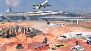 Barcelona Airport Submerged Severe Flooding in Spain Sweeps Away Cars and People [upl. by Joan]