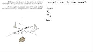 Determine the tension in the cables and the max mass of the crate [upl. by Siger307]