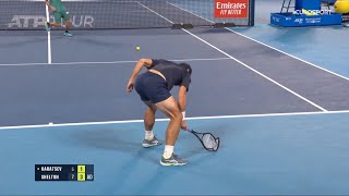 Aslan Karatsev  Code violation racquet abuse  Japan Open 2023 [upl. by Kerek]