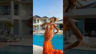 Winnie Harlow in Tabjas stunning Phoenix dress – a vision of elegance and rebirth 🧡✨ [upl. by Ybor]