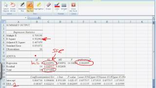 Excel Walkthrough 4  Reading Regression Output [upl. by Ynahpit210]