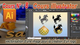 Cours N°8  vectorisation dune image pour la création dun logo sur illustrator [upl. by Attenaz]