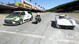 Kawasaki Ninja H2R Supercharged vs Ford Supervan 4 vs McMurtry Speirling at Old Spa [upl. by Kelby]