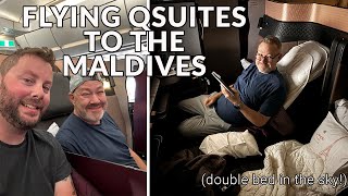 Flying Qatar QSuites to the Maldives LAX to Doha with a double bed in the sky [upl. by Rothmuller899]