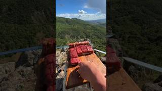 cooking thick and tender meat on a beautiful mountain asmr cooking food shorts [upl. by Elburt]