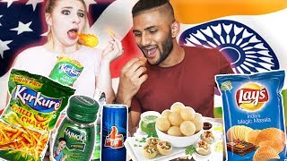 My American Girlfriend Tries Indian Snacks [upl. by Ylatfen]