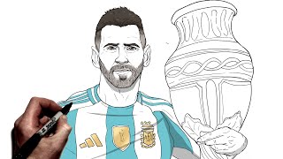 How To Draw Messi Copa America  Step By Step  FootballSoccer [upl. by Eadas800]