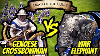 200 Elite Genoese Crossbowmen vs 67 Elite War Elephants Total Resources  AoE II Definitive [upl. by Oibesue]