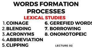 Words Formation Processes  Lexical Studies Morphology Linguistics  Coinage Blending etc [upl. by Salocin560]