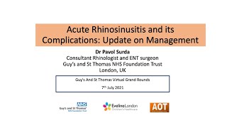 Rhinology  Acute Rhinosinusitis and its Complications Update on Management  Dr Pavol Surda [upl. by Assenad72]