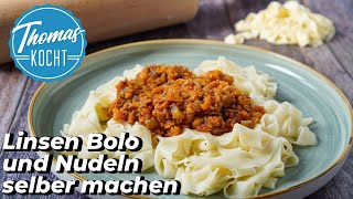 Nudeln ohne Ei mit Linsen Bolognese  Thomas kocht [upl. by Amick]