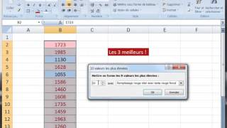 Excel 2007  Top 3 des Chiffres daffaires  Mise en forme conitionnelle [upl. by Eittod]